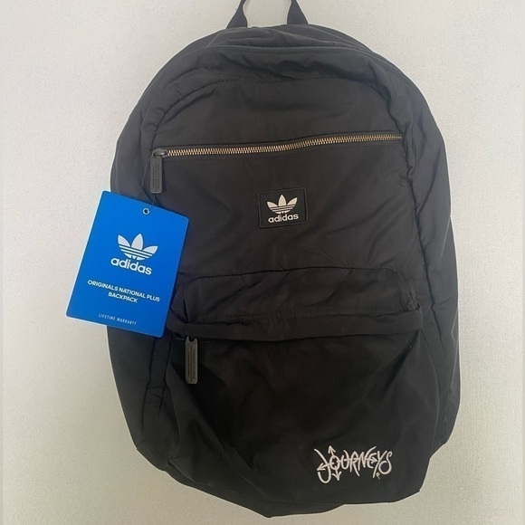 NWT ADIDAS ORIGINAL BLACK BACKPACK WITH BLUE INTERIOR - Picture 1 of 9